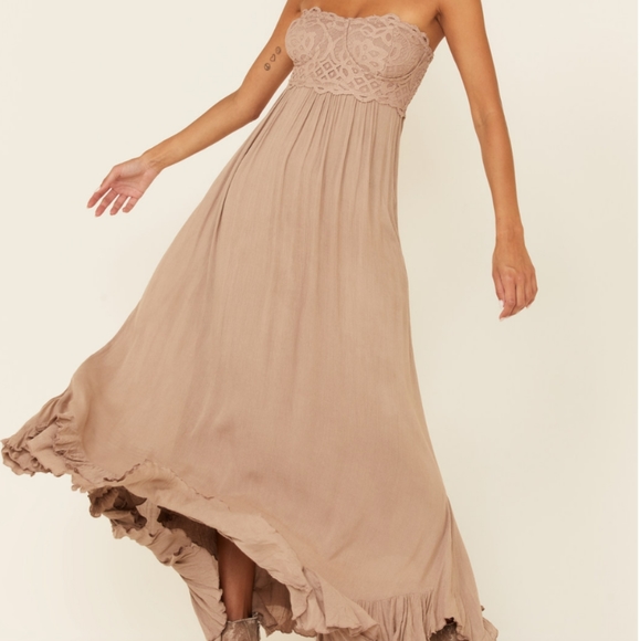 NWT Adella Free People Strapless Pink Dusty Rose Maxi Dress - Picture 1 of 5